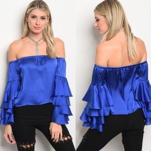 Couture Gypsy Blue Woman's Off Shoulder Ruffle Top
